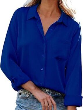 Garage Royal Blue Sheer Button-Up Blouse